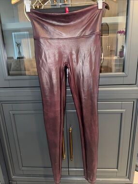 SPANX Burgundy High-Waist Faux Leather Leggings